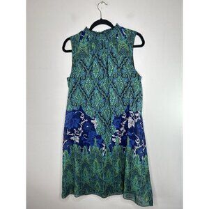 Roz & Ali Women's Sleeveless Collared Midi Dress Green Blue Paisley Size Large